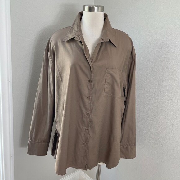 Reformation Womens XL Will Oversized Button Up Shirt In Taupe Brown Long Sleeve - Picture 1 of 11